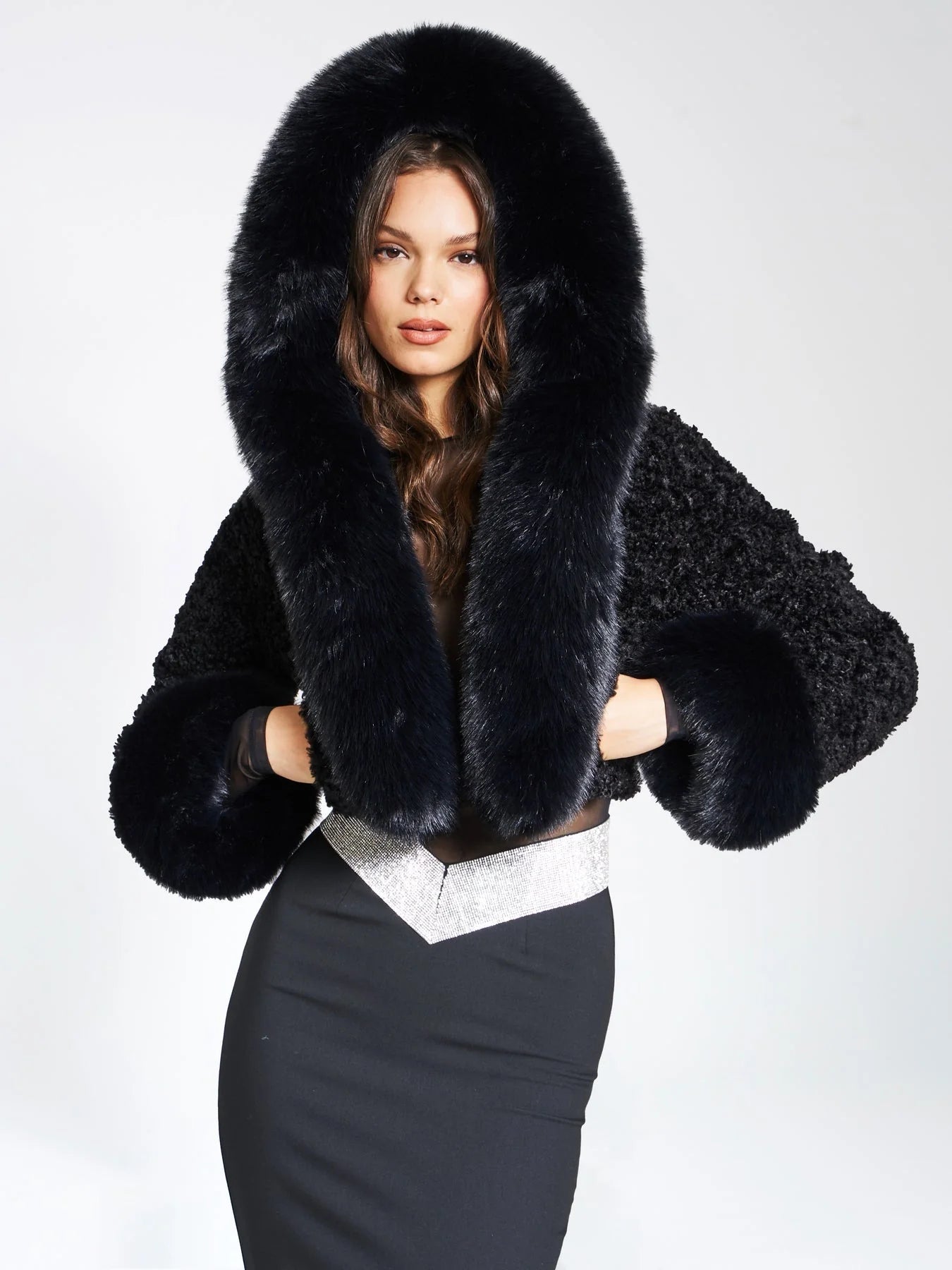 Sienna White Cropped Faux Fur Jacket