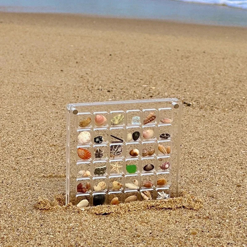1pc Shell Storage Box Acrylic Transparent Seaside Miniature Stone Square Small Objects Display Storage Frame